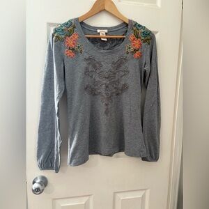 Sundance embroidered floral grey long sleeve cotton shirt size medium